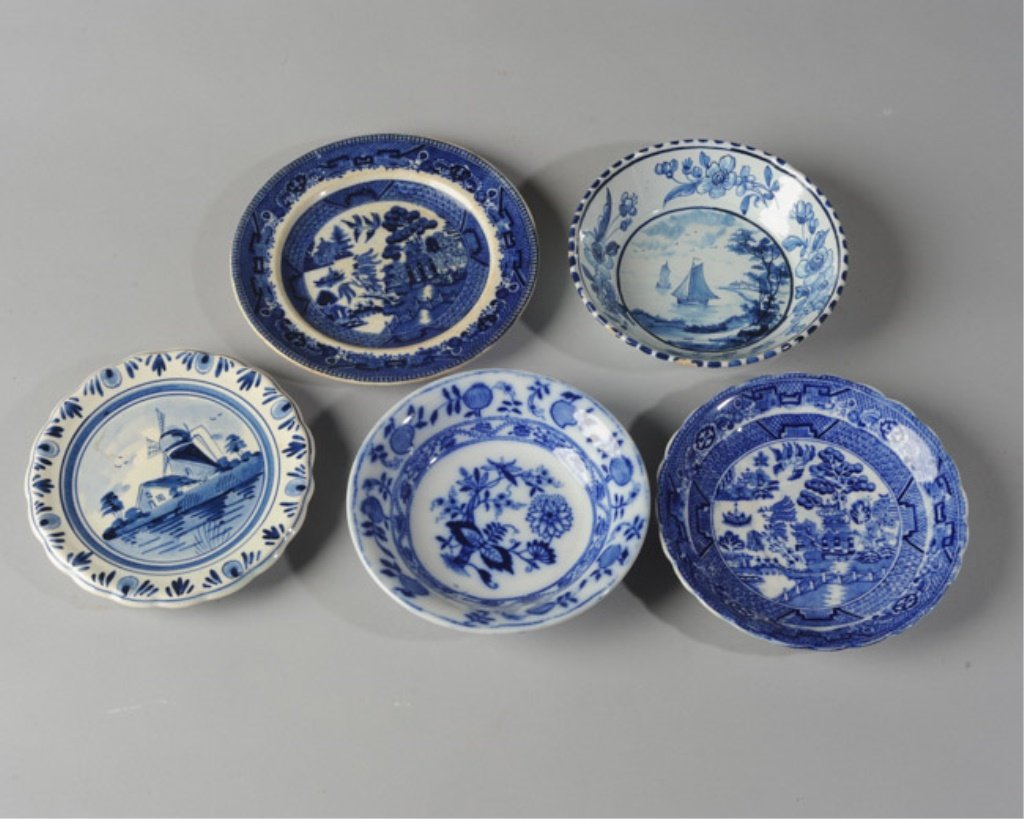 Lot of Five Small Blue and White Dishes, Delft etc (1 of 10)