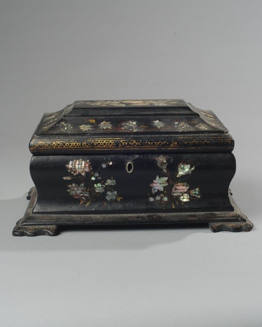 19th C Black Lacquer & Mother of Pearl Dresser Box (1 of 5)