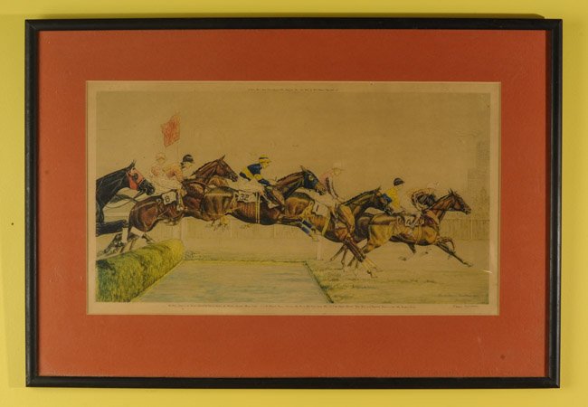 Paul Brown (1893-1959) Lithograph: "The Water Jump in the Grand National of 1931...", signed in the stone and pencil signed Paul Brown lower right , dated 1931. Paul Desmond Brown was an Illustrator and formal artist. He is especially 