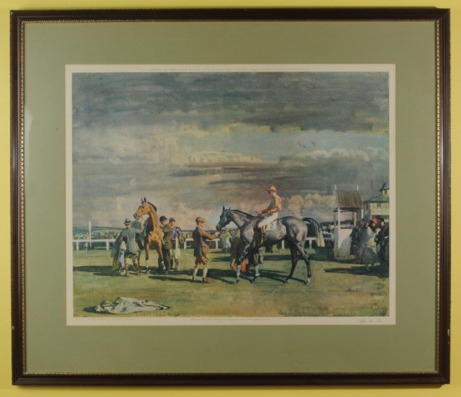 Alfred James Munnings (1878-1959) Chromolithograph: "After the Race", signed in the stone. Visible image: approx. 19" x 25". Frame: approx. 29" x 34 1/2".