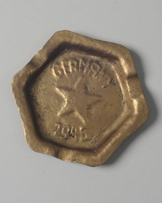 WW II Trench Art Ashtray: Marked "Germany 1945" with star. Dia: approx. 5 1/4".