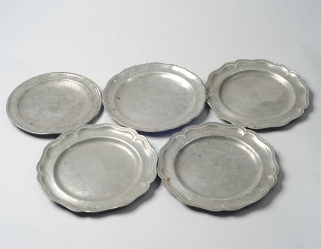 Five Early Pewter Plates (1 of 6)