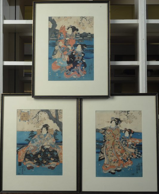 Set of Three 19th C. Japanese Wood Block Prints (1 of 7)