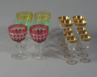 Lot of Stemware: To include crystal, red and green cut to clear and gilt trim.Tallest: approx. 4 3/4".