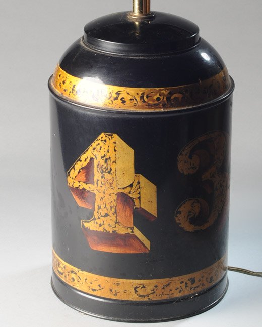 Italian Tole Ware Lamp: Canister base marked 43. H: approx. 31".