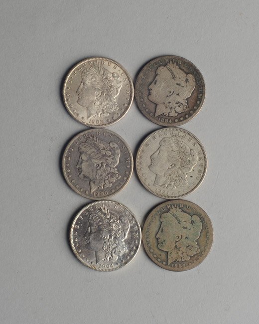 Six Morgan Silver Dollars (1 of 2)