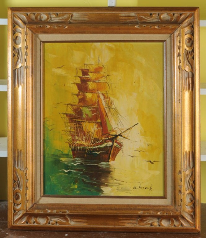 Oil on Canvas of a Sailing Ship (1 of 3)