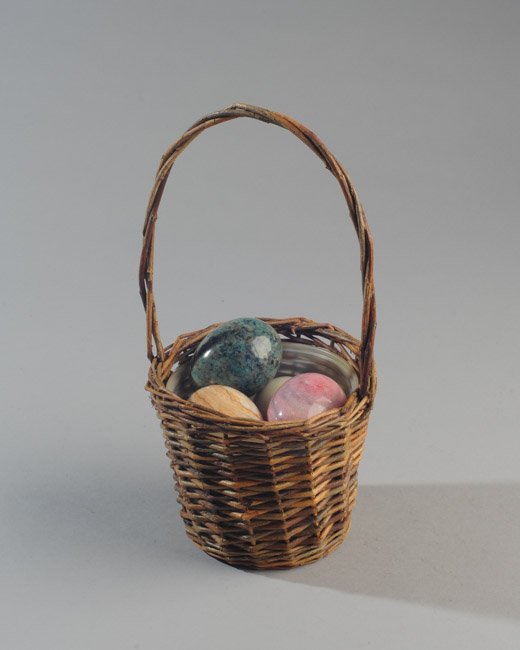 Six Alabaster Eggs in Basket: Six Alabaster Eggs in Basket.