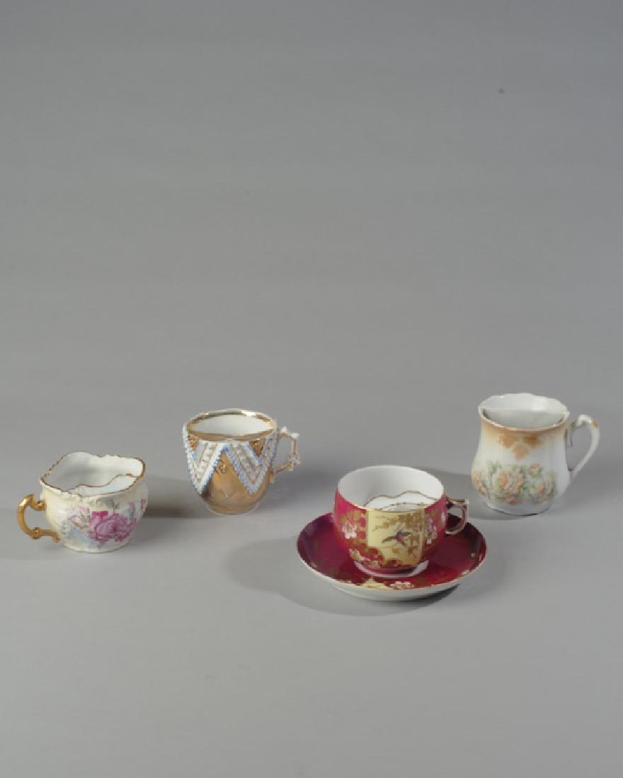 Three Mustache Cups & One Shaving Mug: Limoges, Germany, etc. Tallest: approx. 3 3/4". A1490 A1489 A1483 A1486