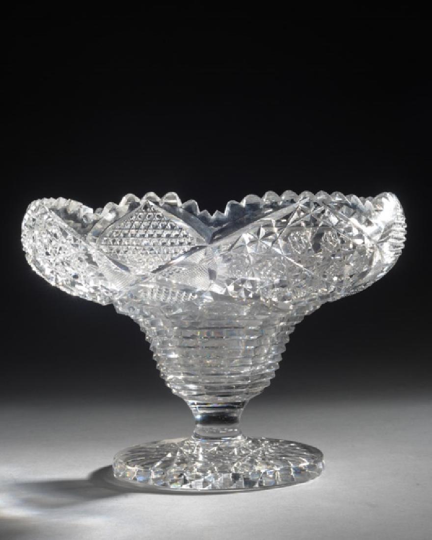 Brilliant Period Cut Glass Compote: Deep cutting, minor rim chips. H: approx. 7". Dia: approx. 9 1/2".