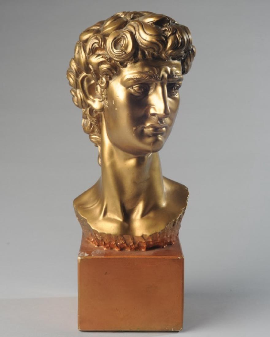Gilt Bust of David: Marked "Silvestri Bros. Corp." Silvestri Brothers Statuary Company based in Pittsburgh manufactured chalkware items. H: approx. 15".