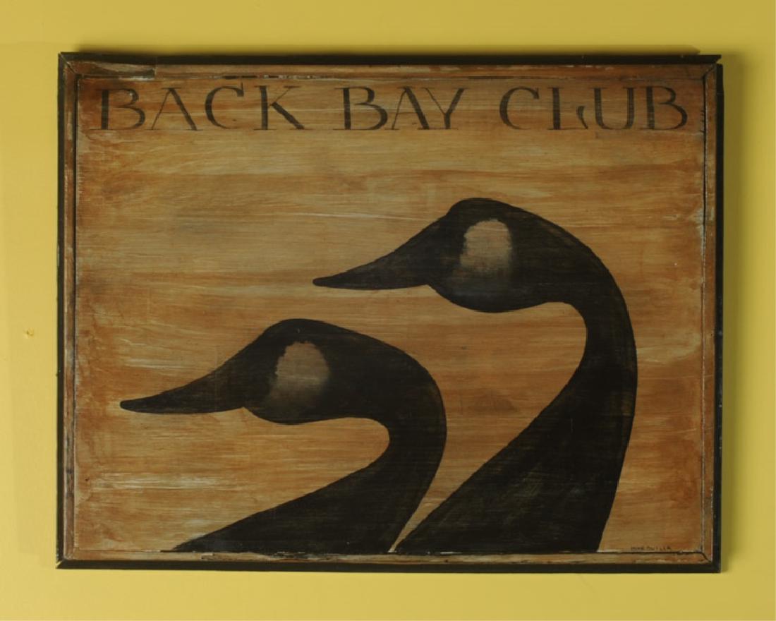 Mike Butler Folk Art Rendering: "Back Bay Club", signed lower right, signed and dated 1999 on verso". Approx. 16" x 20 1/2".