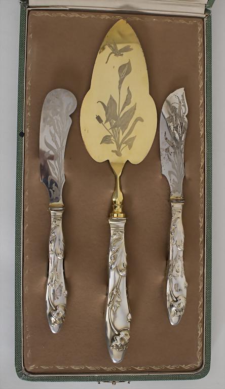 3 Teile Jugendstil-Vorlegebesteck im Etui / A set of 3 (1 of 4)