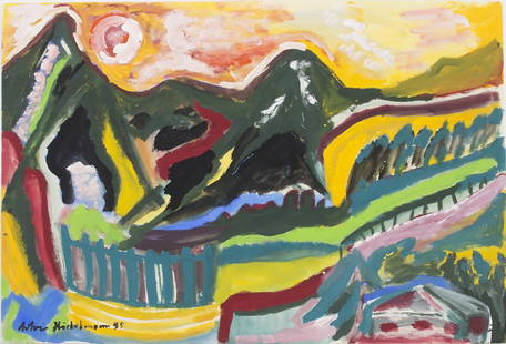 Antonius Höckelmann (1937-2000), 'Stilisierte: Antonius Höckelmann (1937-2000), 'Stilisierte Berglandschaft' / 'A stylised mountain landscape' Technik: Gouache auf Papier, Datierung: 1995, Signatur: unten links signiert und datiert, Blattmaß: 39