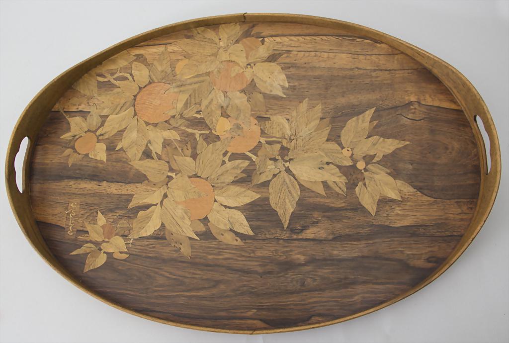 Émile Gallé (1846-1904), großes Tablett mit Intarsien / (1 of 6)