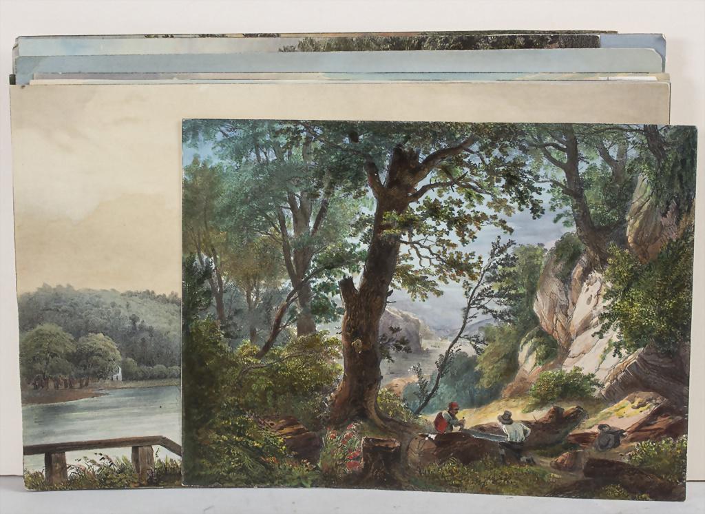 Paul Lauters (1806-1875), 15 Landschaftsansichten mit: Paul Lauters (1806-1875), 15 Landschaftsansichten mit Burgen und Kirchen, 19. Jh. Technik: Lithografie auf festem Papier, handkoloriert, Signatur: davon eines signiert 'P. Lauters', eines monogrammier