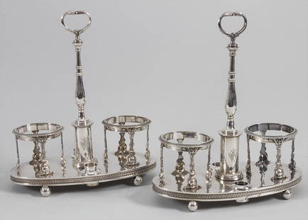 Paar Empire Menagen / A pair of Empire silver cruet: Paar Empire Menagen / A pair of Empire silver cruet stands, Jean Baptiste Claude Odiot, Paris, um 1810 Material: Silber Ag 950/000, Punzierung: Hahn-Marke (verwendet 1809-1819), Meisterpunze 'J-B-C-O'