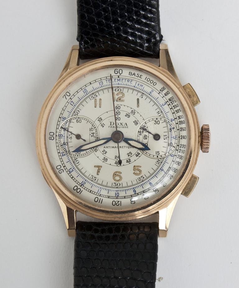 Chronograph, Doxa, Schweiz, um 1940 Gehäuse GG 750/000 (1 of 2)