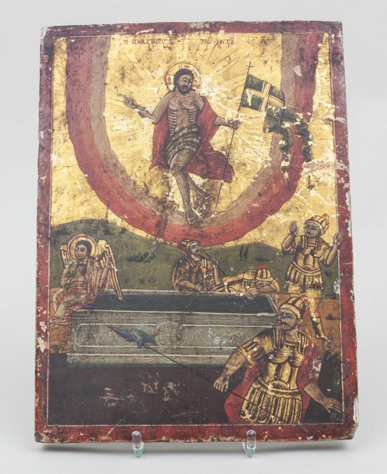 Ikone Himmelfahrt Jesu / Icon Ascension Of Christ,: Ikone Himmelfahrt Jesu / Icon Ascension Of Christ, Griechenland / Greek, 19. Jh.40224 Technik: Tempera/Holz, Goldfond Mae: 30 x 22 cm Zustand: mit div. Bestoungen und Farbberieb, Kratzern [ak] Techniq