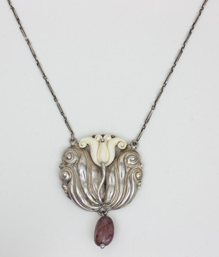 Jugendstil Anhänger Silber u. Elfenbein / Art Nouveau (1 of 3)