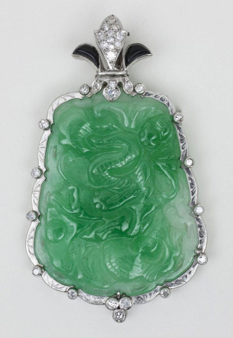 Art Déco Jade-Platin Anhänger / Art Nouveau (1 of 2)