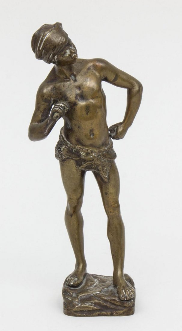 Adolphe Jean Lavergne (1852-1928), Afrikanischer Junge: Adolphe Jean Lavergne (1852-1928), Afrikanischer Junge / African Boy Material: Bronze, Signatur: auf Sockel sign. 'Lavergne', Maße: H. 18 cm, Zustand: Stock gebrochen (einst mit Schlange) + Material: