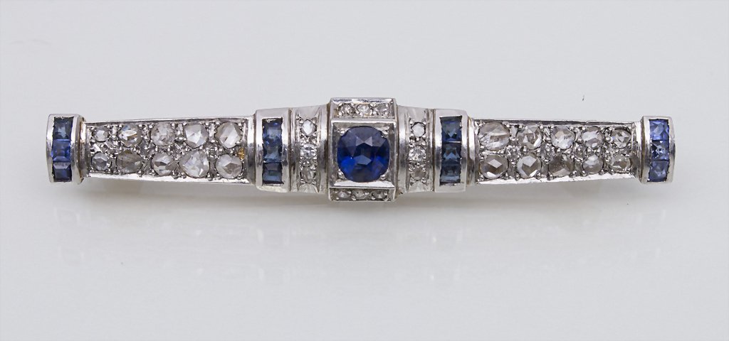 Art Deco Brosche mit Saphiren und Diamanten / Brooch (1 of 1)