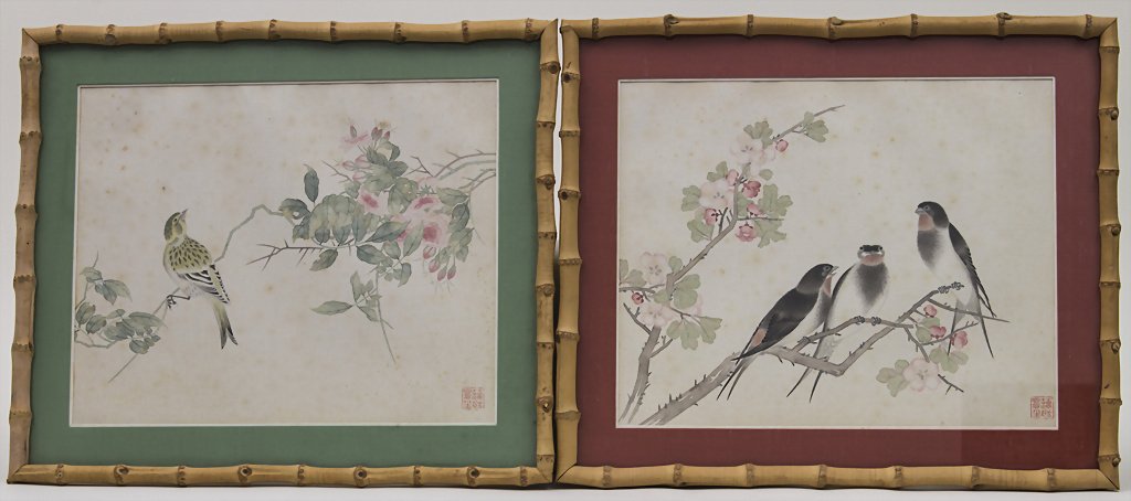 2 Aquarelle / Watercolor Paintings on Silk, China, um (1 of 3)