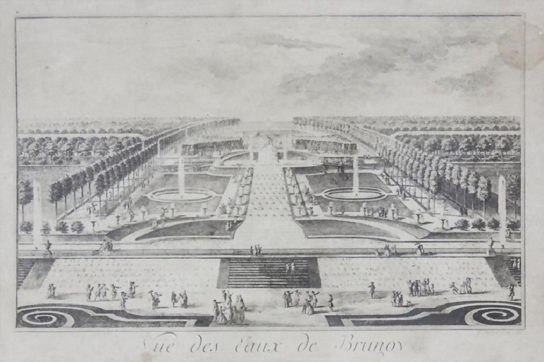 Vue des Eaux de Brunoy/View Of The Fountain Of Brunoy: Vue des Eaux de Brunoy/View Of The Fountain Of Brunoy Castle, H. Gravelot/Pierre-Philippe Choffard, Vue des Eaux de Brunoy Kupferstich/Papier. Darstellung der Wasserspiele von Schloss Brunoy mit Figur