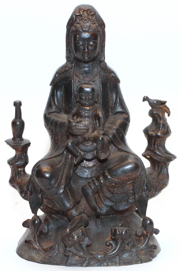 CHINESE BRONZE QUAN YIN W/ CHILD BUDDHA (1 of 4)