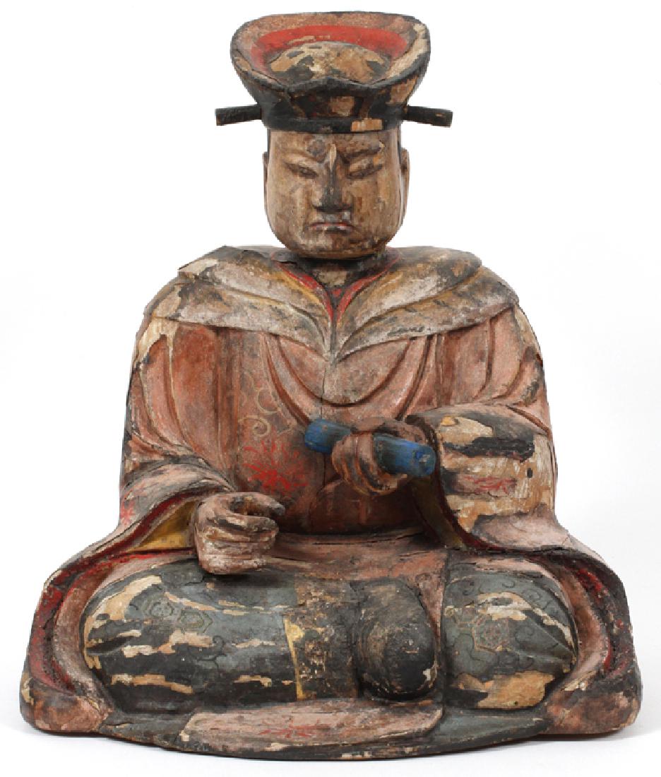CHINESE CARVED WOOD POLYCHROME SCHOLAR FIGURE (1 of 5)