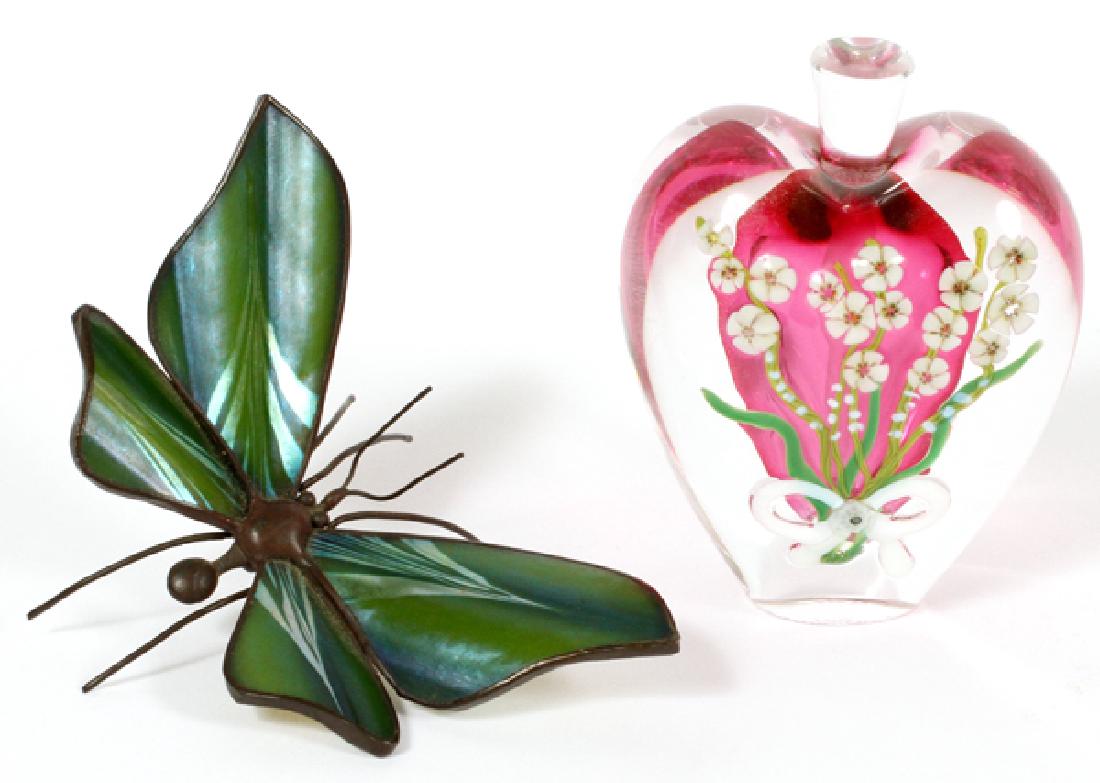 ORIENT & FLUME AND ZELLIQUE GROUPING: ORIENT & FLUME AND ZELLIQUE GROUPING, H TO 3", L TO 3 1/2":Comprising: (1) Orient & Flume butterfly having acid etched signature and dated "1977" to underside of wing, length 3 1/2"; and (1) Zellique