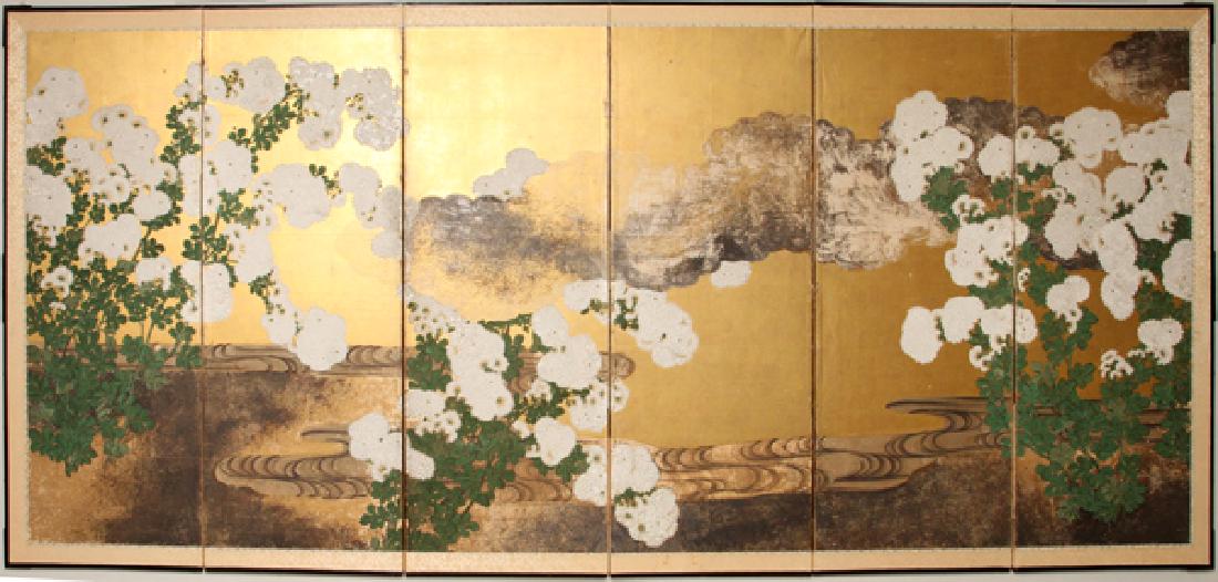 CHINESE HANDPAINTED SCREEN 19TH C. (1 of 3)