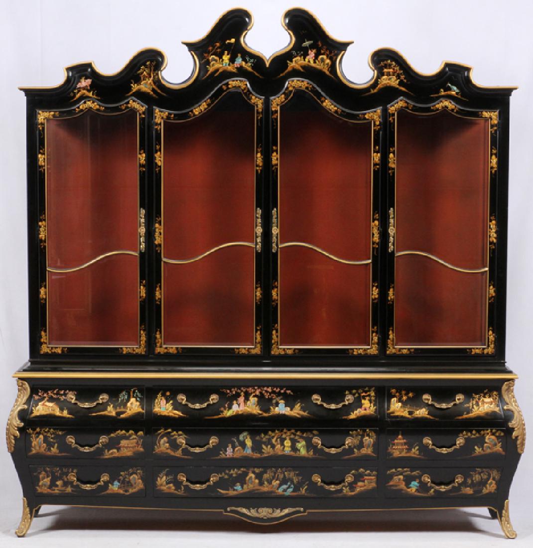 CHINESE LACQUERED AND PAINTED BREAKFRONT CABINET (1 of 3)