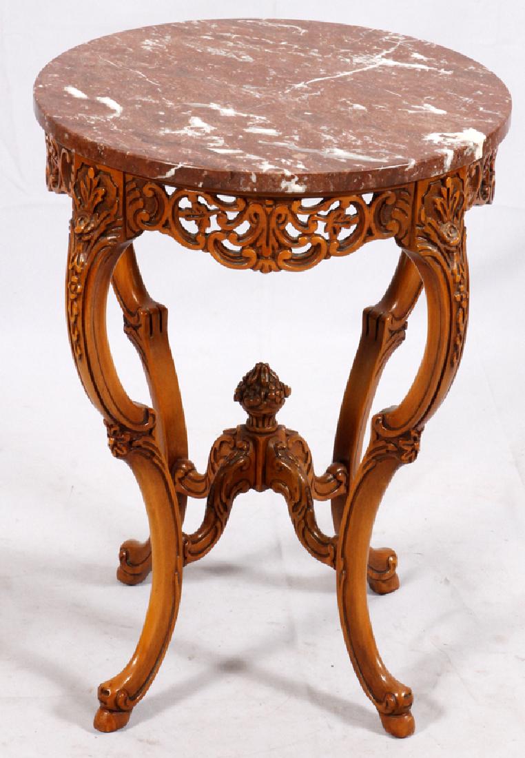 CONTINENTAL-STYLE MARBLE TOP WALNUT SIDE TABLE (1 of 2)