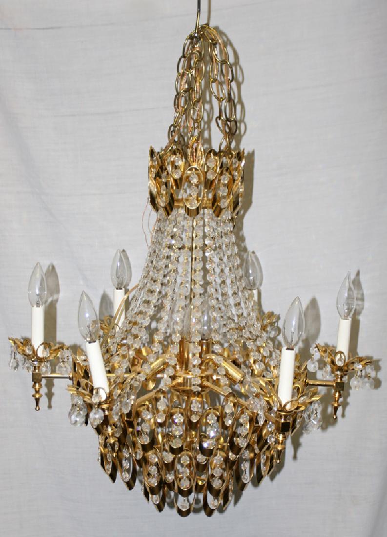 CRYSTAL AND BRASS SIX ARM CHANDELIER (1 of 1)