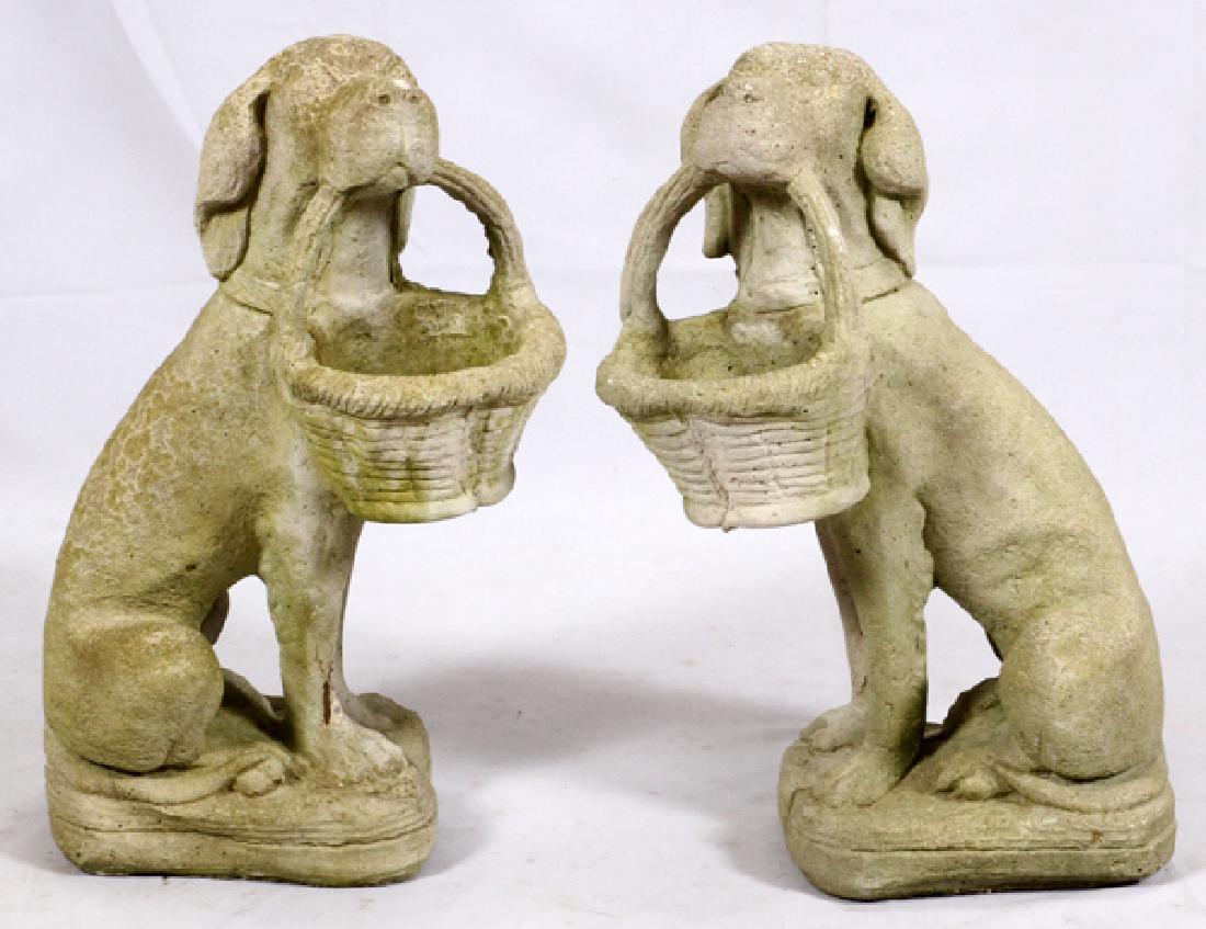 CAST CEMENT DOG GARDEN SCULPTURES PAIR (1 of 2)
