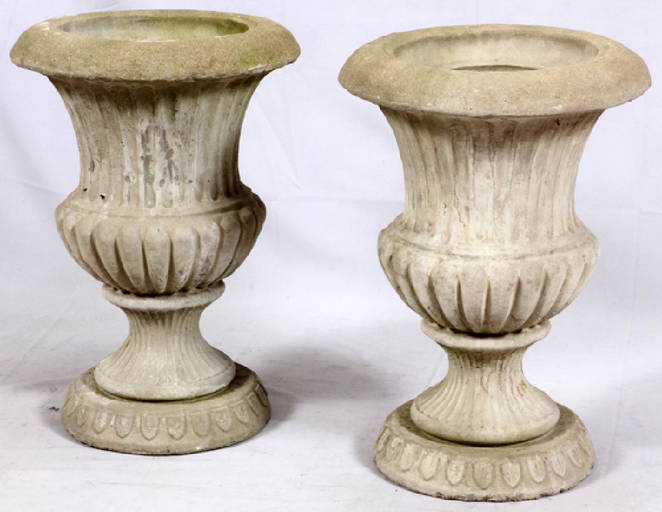 Cast Cement Urns Pair