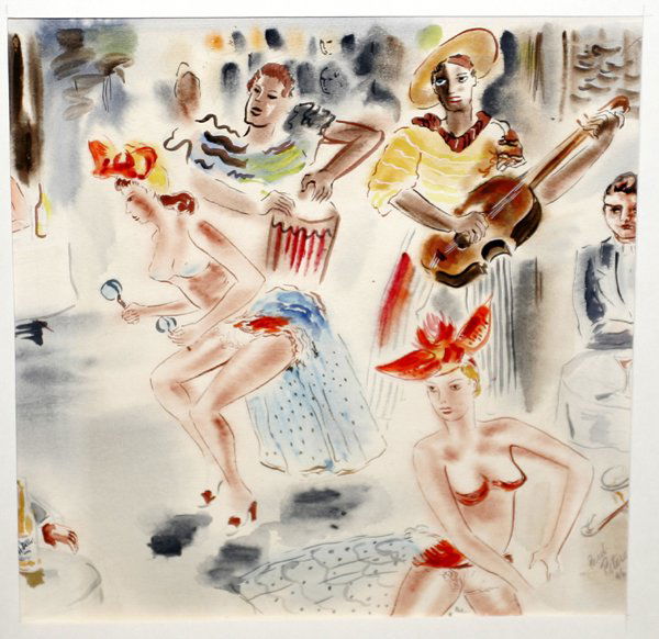 PAUL PETERS, 8.3"x8.3", DEPICTS BEACH PARTY: PAUL PETERS, (AMER.) 20TH C. 8 1/4" X 8 1/4", DEPICTS BEACH PARTY:Pencil signed lower right, dated '46.