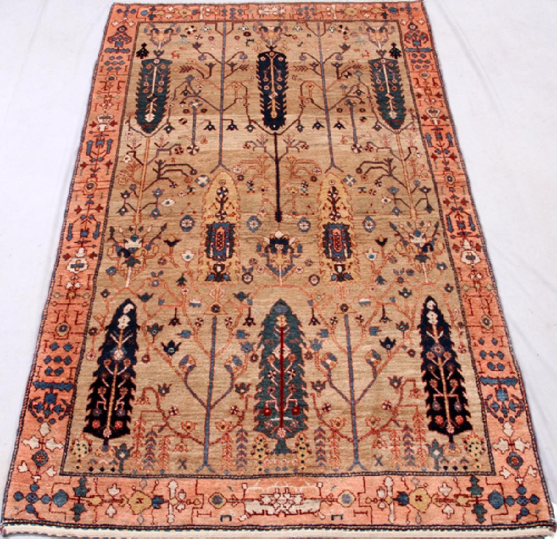 PERSIAN LORI HAND WOVEN WOOL RUG: PERSIAN LORI, HAND WOVEN WOOL RUG, W 4' 1", L 6' 8":Ivory ground with forest design in a cypress tree pattern.