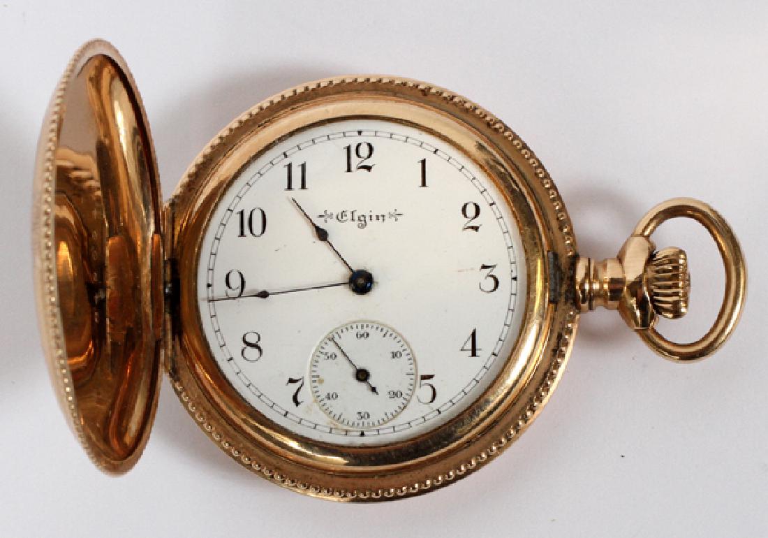 ELGIN NATIONAL WATCH CO. GOLD FILLED POCKET WATCH: ELGIN NATIONAL WATCH CO. 14 KT, GOLD FILLED POCKET WATCH, #8676504:Elgin 14kt gold filled pocket watch, #8676504, 15 jewels. Arabic numerals, seconds dial at 6:00. engraved case. 1 1/4" Dia face.