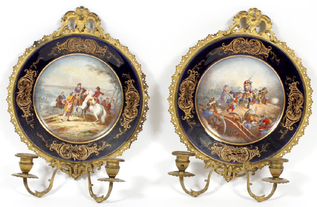 SEVRES PAINTED PORCELAIN PLATES MOUNTED AS SCONCES (1 of 3)