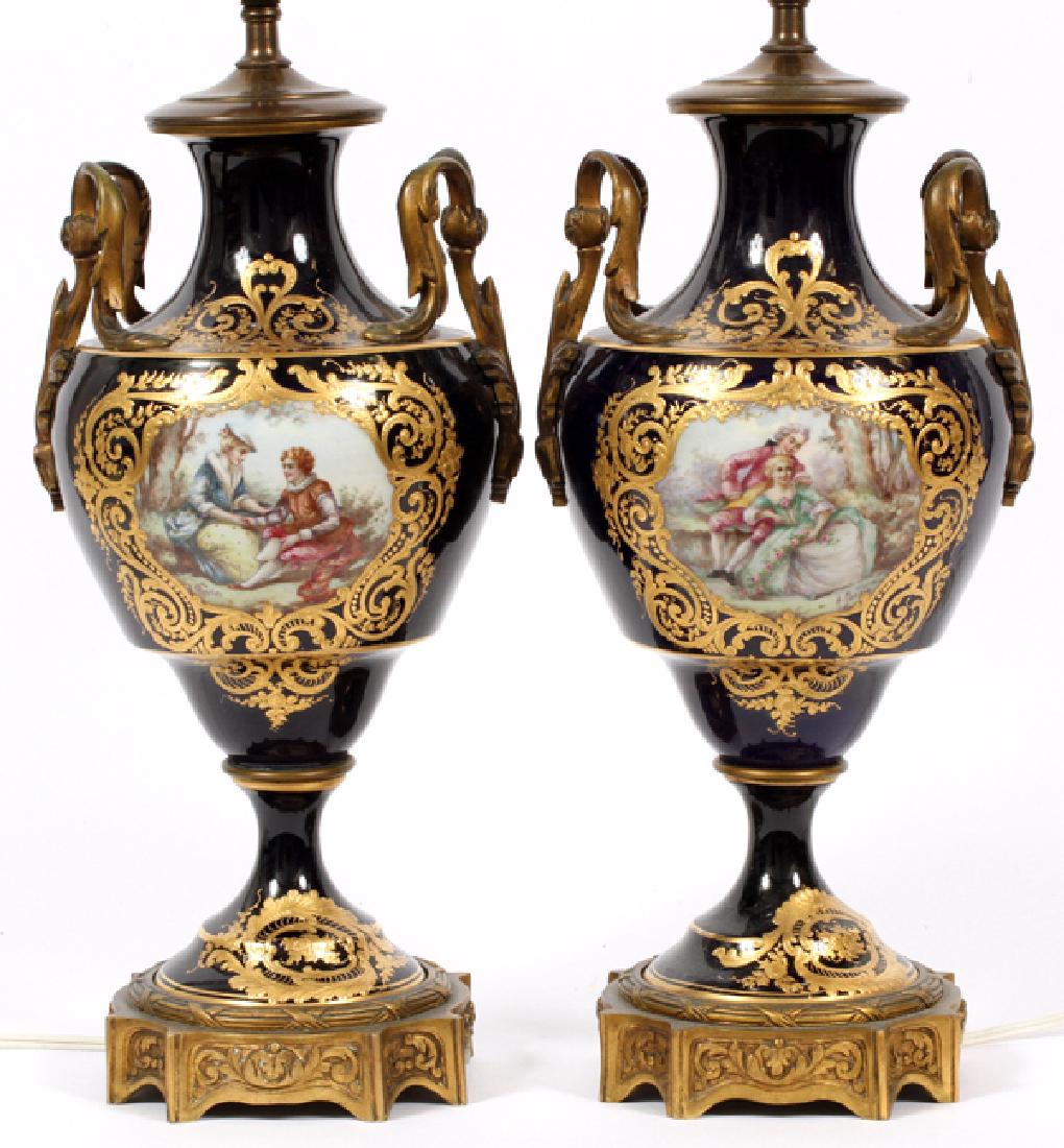 SEVRES-STYLE PORCELAIN URNS MOUNTED AS LAMPS (1 of 6)