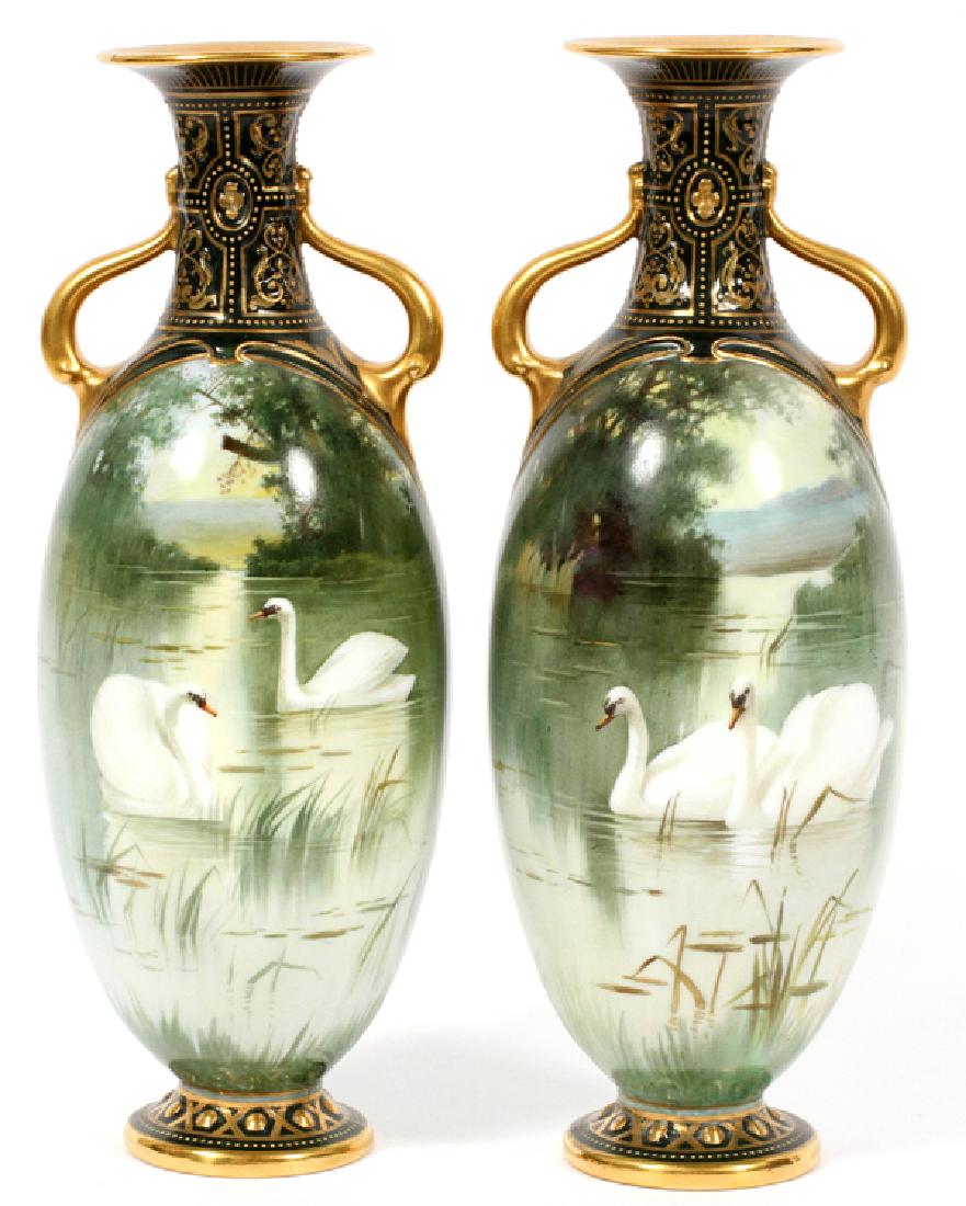 ROYAL DOULTON GILT AND PAINTED PORCELAIN VASES PAIR (1 of 4)