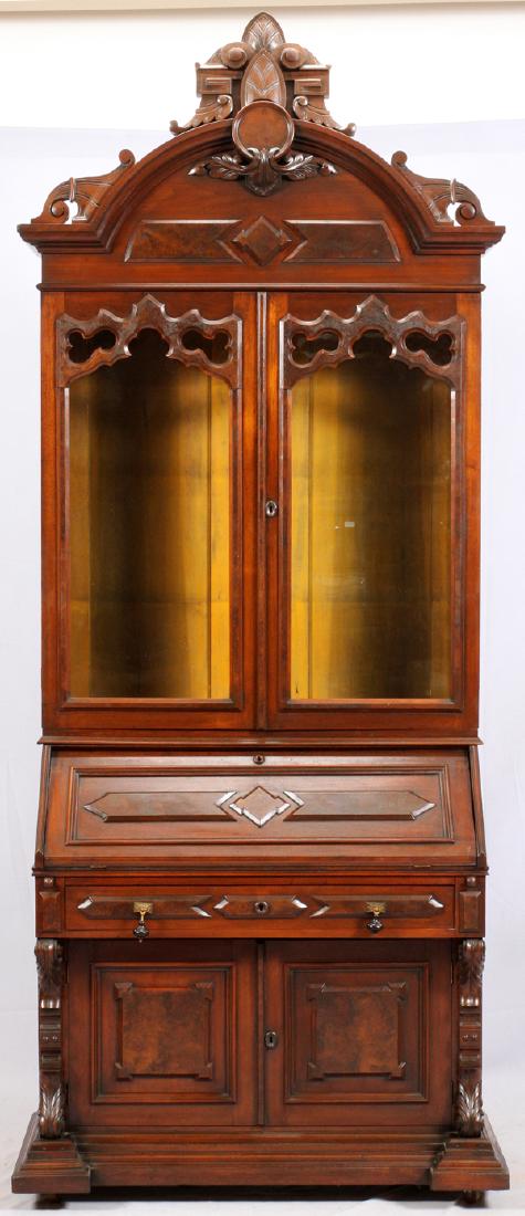 WALNUT DROP FRONT CIVIL WAR ERA BOOKCASE-SECRETARY (1 of 5)