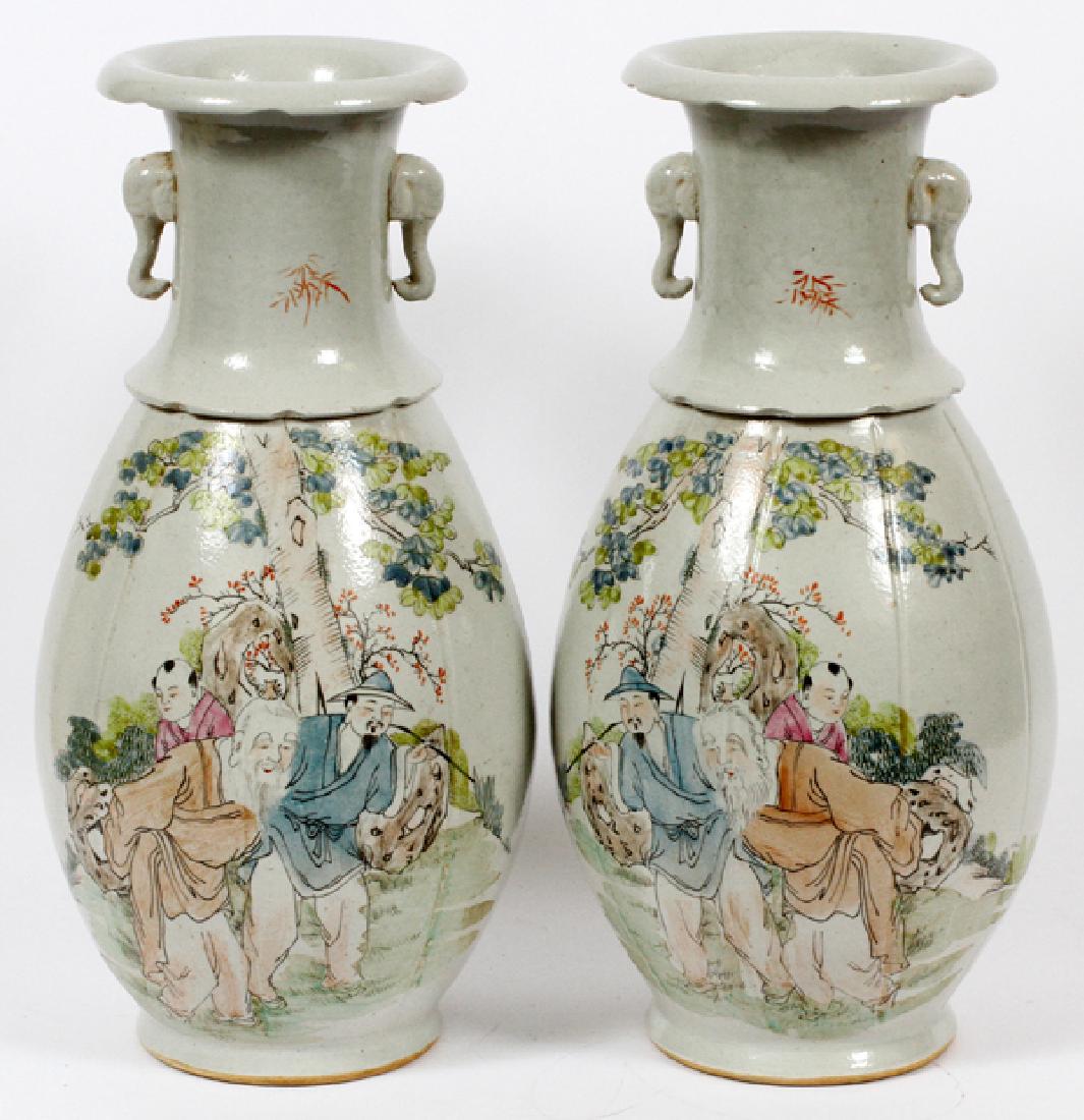 CHINESE HAND PAINTED PORCELAIN VASES PAIR (1 of 3)