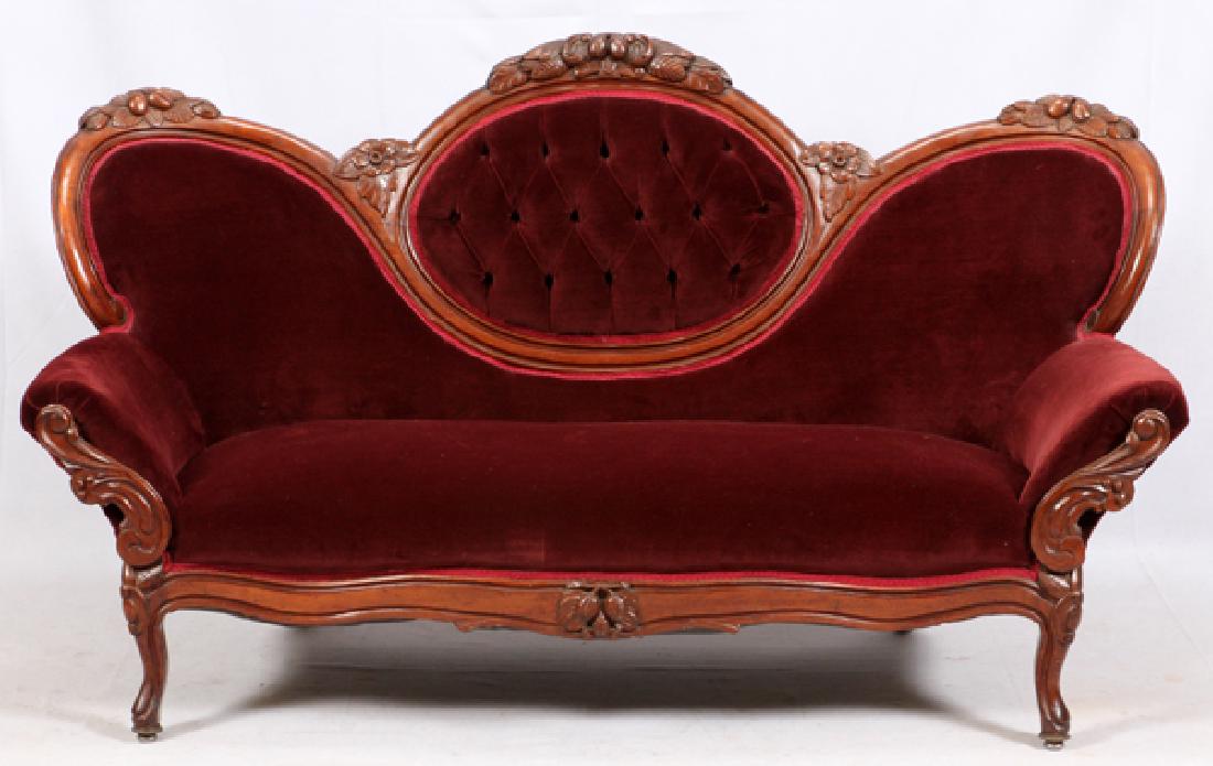 WALNUT SOFA CARVED FRAME CIRCA 1850 (1 of 2)