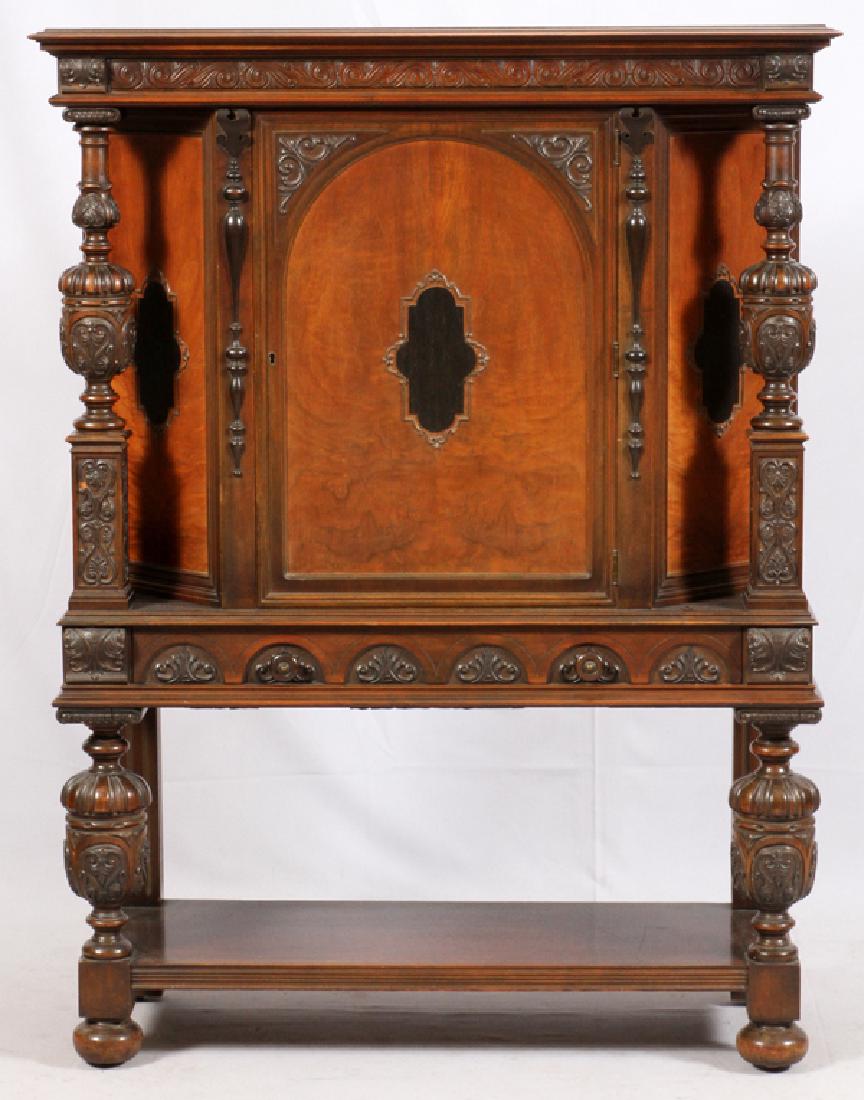 JACOBEAN REVIVAL CARVED WALNUT COURT CABINET (1 of 3)