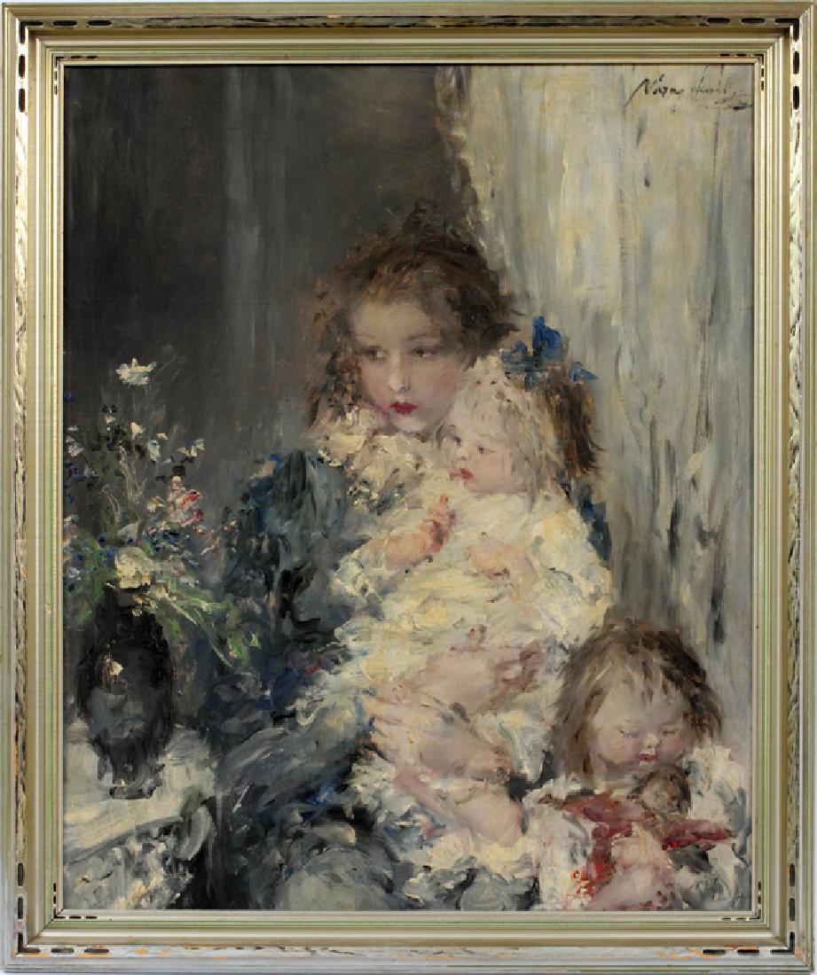 OIL ON CANVAS MOTHER AND TWO CHILDREN (1 of 5)