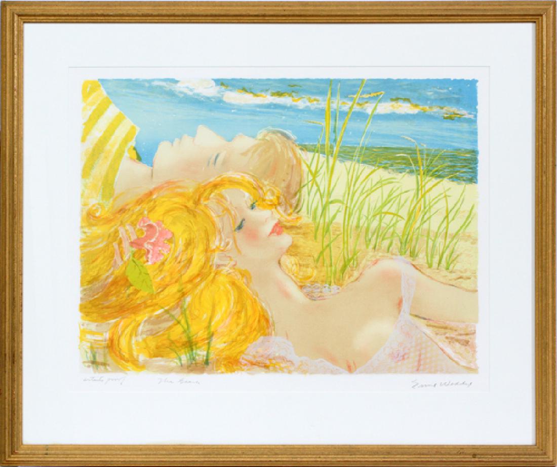 EMIL WEDDIGE LITHOGRAPH: EMIL WEDDIGE, LITHOGRAPH H 18" W 25" THE BEACH:Pencil signed. Canadian - American born 1907. Frame size: 30" x 35".